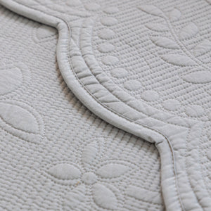 Floral Cotton Quilted Sofa Cover, Non-Slip Couch Protector with Scalloped Edges