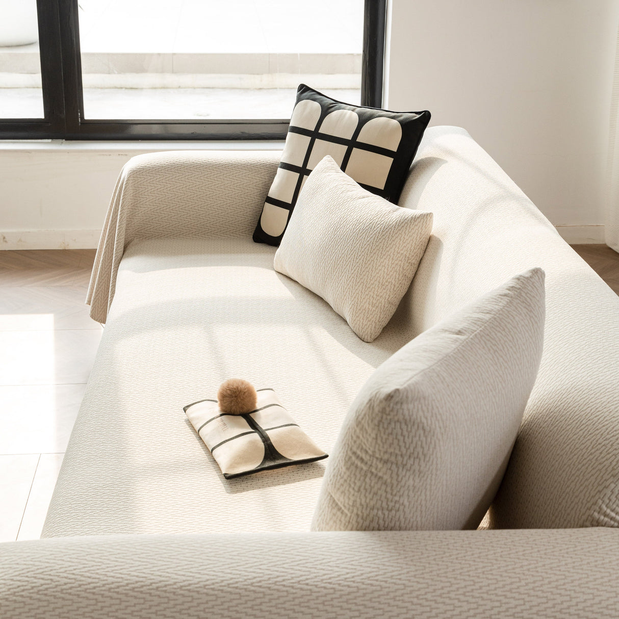 Herringbone Textured Sofa Throw Blanket, Durable Pet Friendly Modern Couch Slipcover