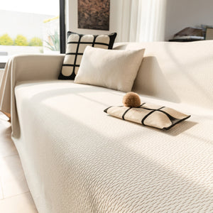 Herringbone Textured Sofa Throw Blanket, Durable Pet Friendly Modern Couch Slipcover