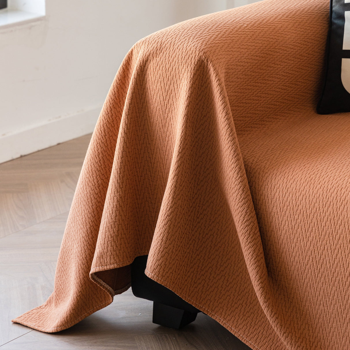 Herringbone Textured Sofa Throw Blanket, Durable Pet Friendly Modern Couch Slipcover