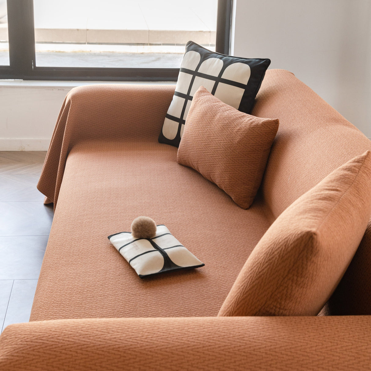 Herringbone Textured Sofa Throw Blanket, Durable Pet Friendly Modern Couch Slipcover