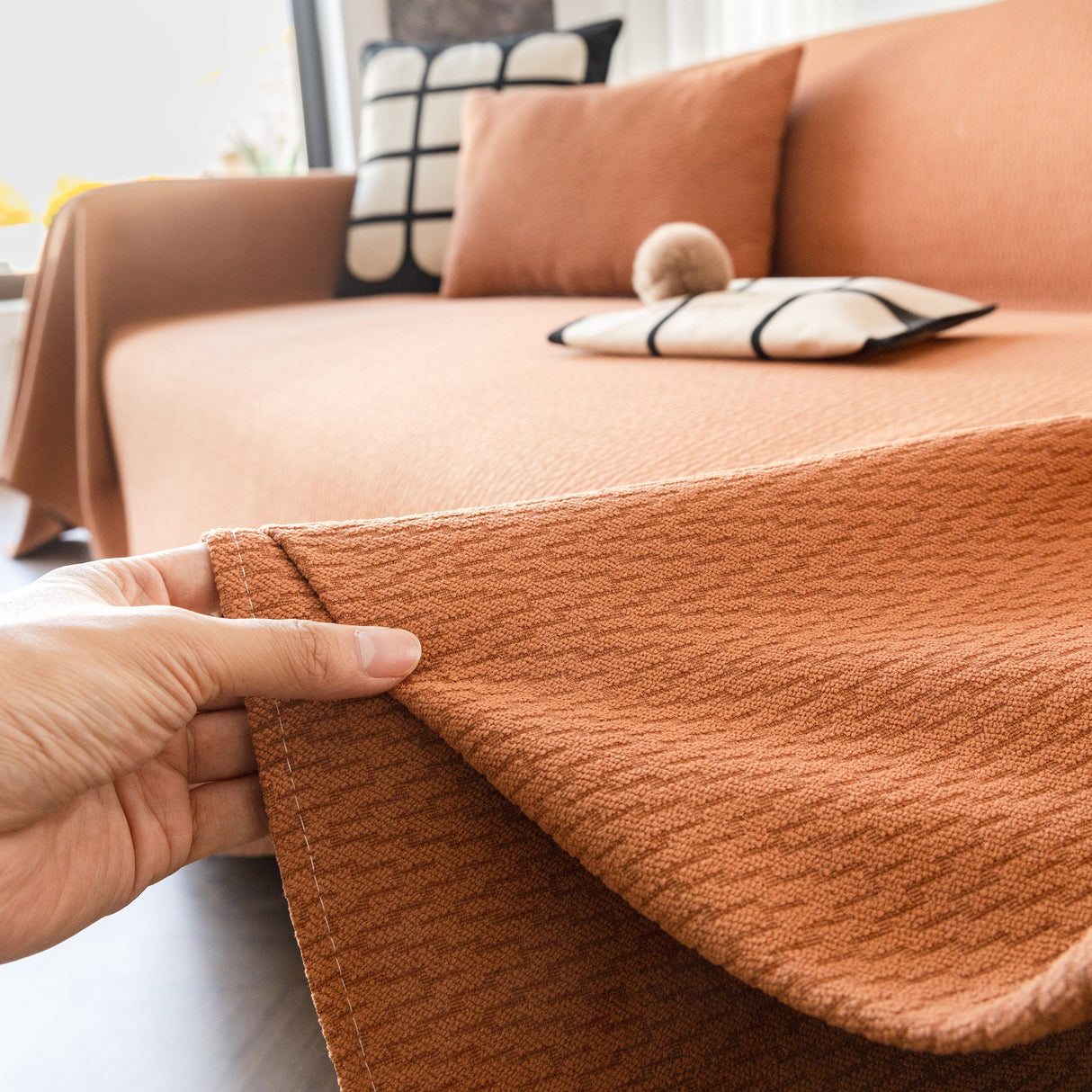 Herringbone Textured Sofa Throw Blanket, Durable Pet Friendly Modern Couch Slipcover