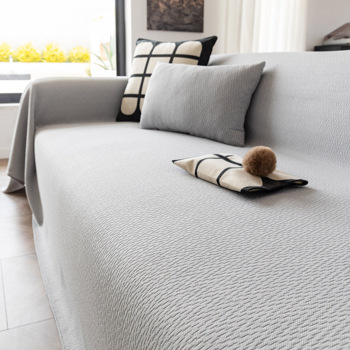 Herringbone Textured Sofa Throw Blanket, Durable Pet Friendly Modern Couch Slipcover