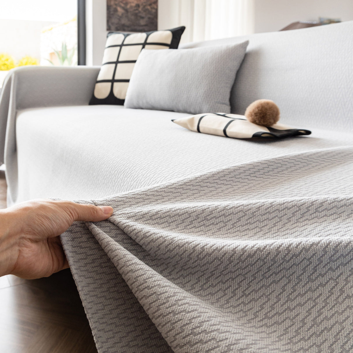 Herringbone Textured Sofa Throw Blanket, Durable Pet Friendly Modern Couch Slipcover