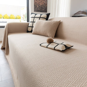 Herringbone Textured Sofa Throw Blanket, Durable Pet Friendly Modern Couch Slipcover