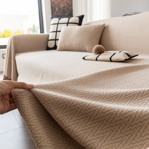 Herringbone Textured Sofa Throw Blanket, Durable Pet Friendly Modern Couch Slipcover