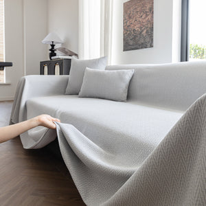 Herringbone Textured Sofa Throw Blanket, Durable Pet Friendly Modern Couch Slipcover