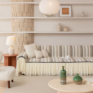 Boho Striped Couch Cover with Sheer Ruffle Skirt, Decorative Couch Throw Blanket