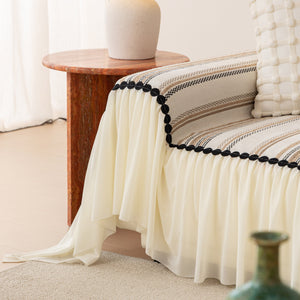 Boho Striped Couch Cover with Sheer Ruffle Skirt, Decorative Couch Throw Blanket