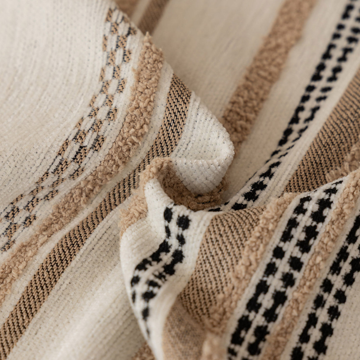 Boho Striped Couch Cover with Sheer Ruffle Skirt, Decorative Couch Throw Blanket