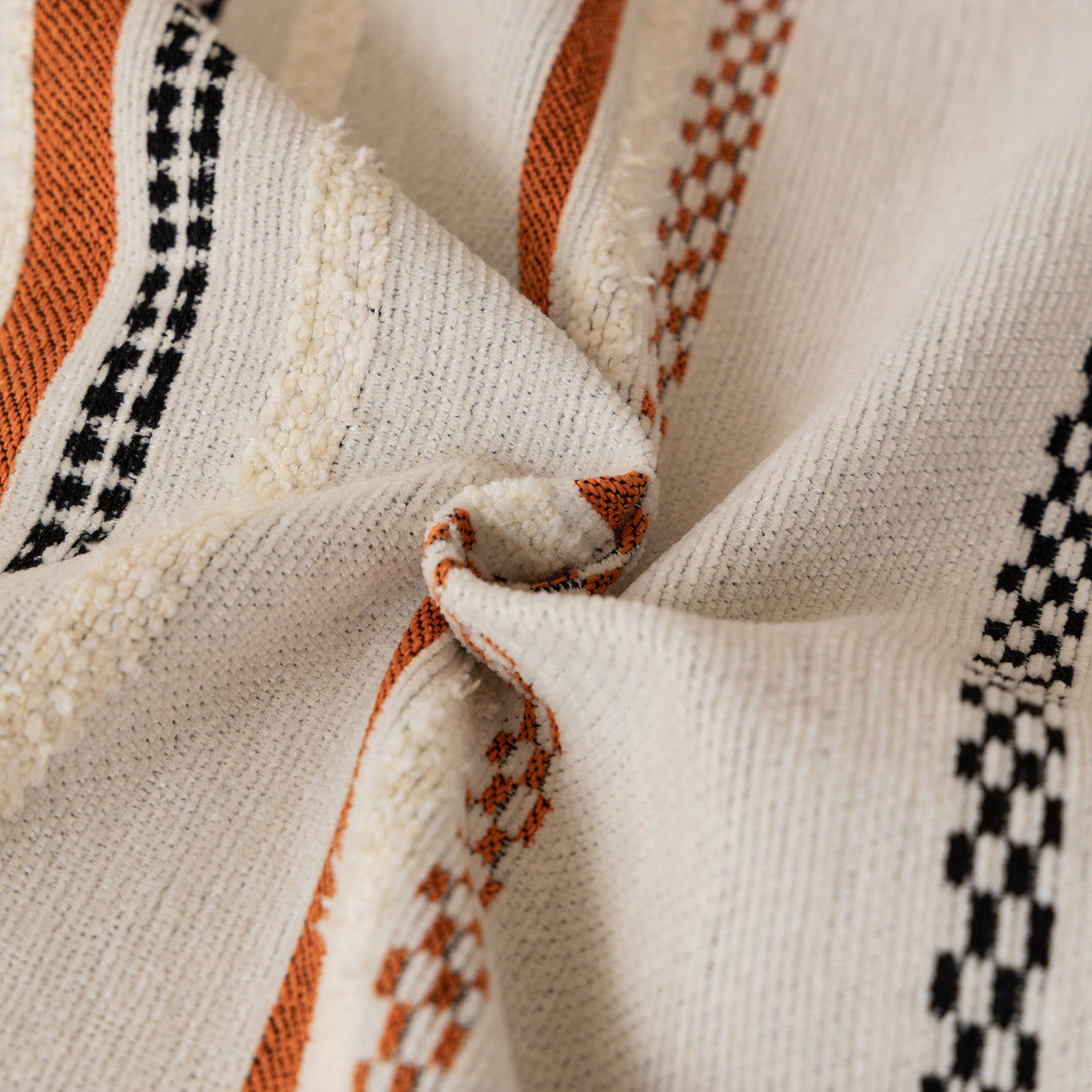 Boho Striped Couch Cover with Sheer Ruffle Skirt, Decorative Couch Throw Blanket