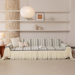 Boho Striped Couch Cover with Sheer Ruffle Skirt, Decorative Couch Throw Blanket