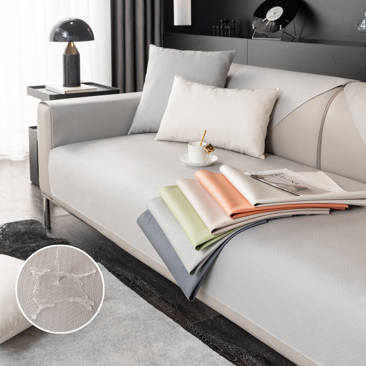 Waterproof Faux Leather Slipcover with Non-Slip Backing for Sofa, Pet Couch Protector for Living Room