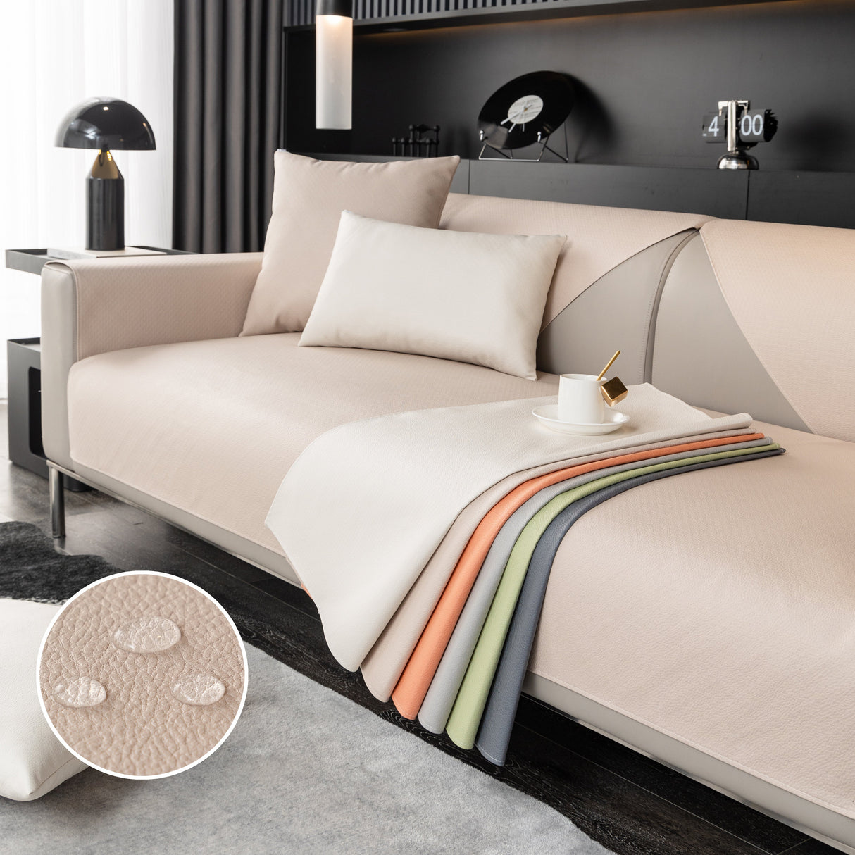 Waterproof Faux Leather Slipcover with Non-Slip Backing for Sofa, Pet Couch Protector for Living Room