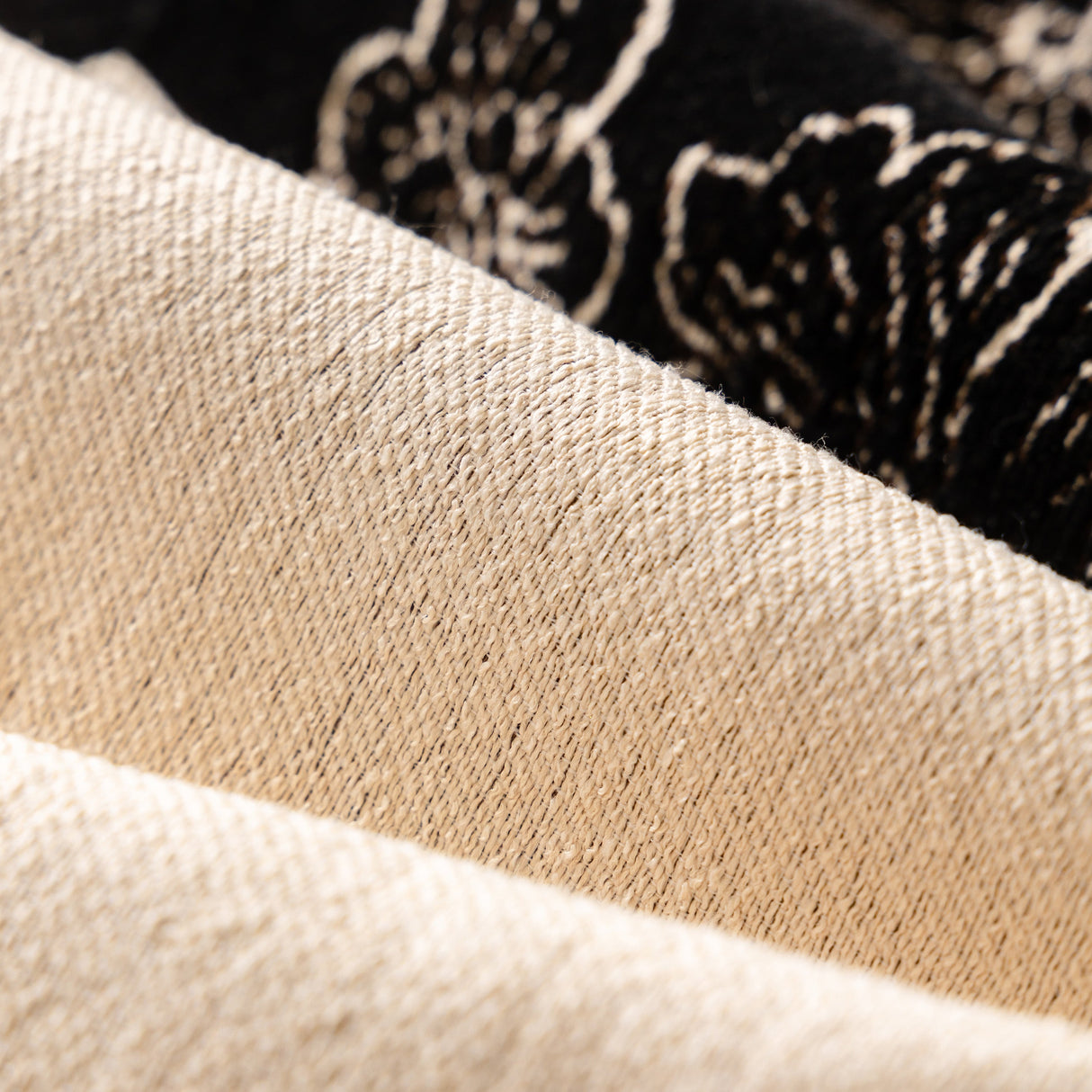 Jacquard Floral Band Sofa Cover with Tassels, Thick Textured Couch Throw Blanket