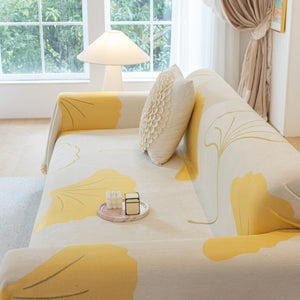 Cozy Couch Throw Blanket with Tassels, Jacquard Leaf Pattern Furniture Protector