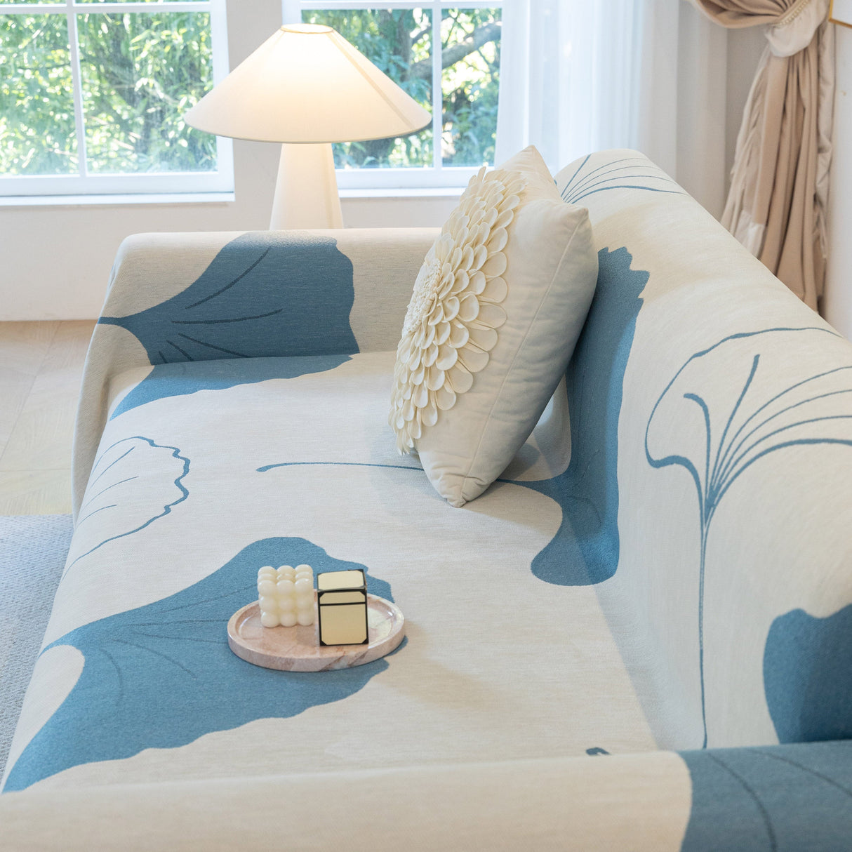 Cozy Couch Throw Blanket with Tassels, Jacquard Leaf Pattern Furniture Protector