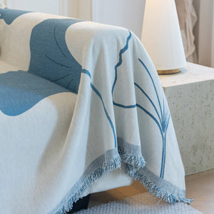 Cozy Couch Throw Blanket with Tassels, Jacquard Leaf Pattern Furniture Protector
