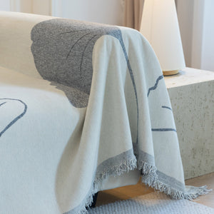 Cozy Couch Throw Blanket with Tassels, Jacquard Leaf Pattern Furniture Protector