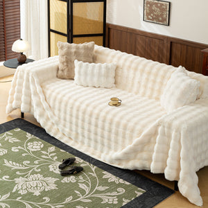 Thick Faux Fur Sofa Cover Fluffy Plush Warm Sofa Slipcover Furniture Protector for Couch Bed