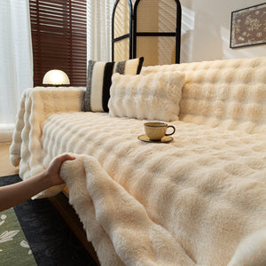Thick Faux Fur Sofa Cover Fluffy Plush Warm Sofa Slipcover Furniture Protector for Couch Bed