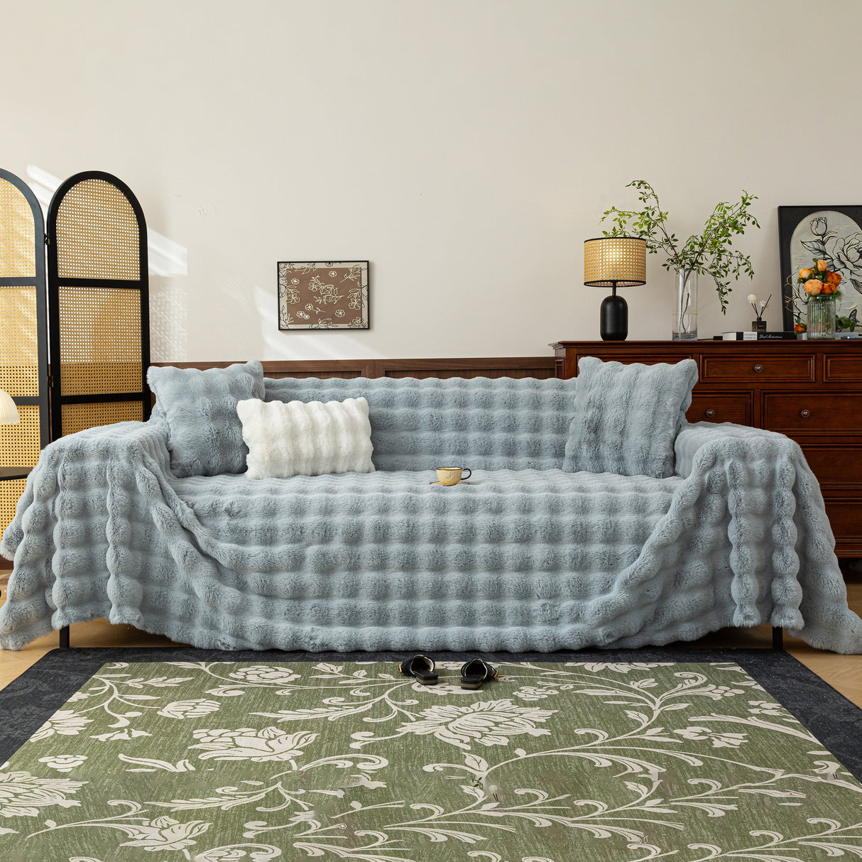 Thick Faux Fur Sofa Cover Fluffy Plush Warm Sofa Slipcover Furniture Protector for Couch Bed