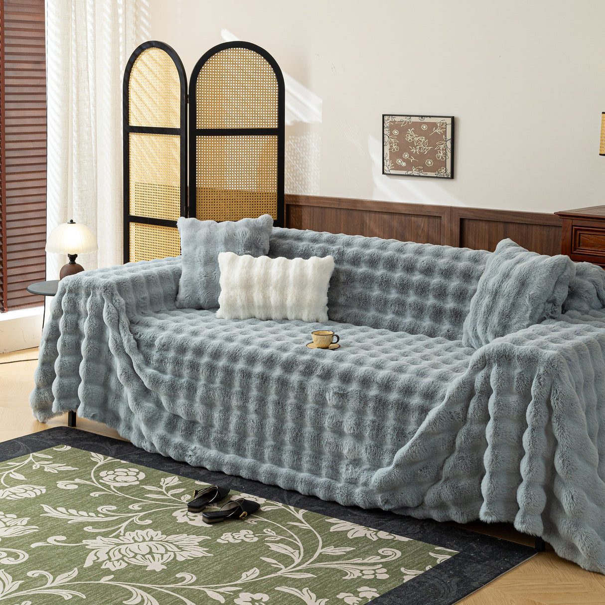 Thick Faux Fur Sofa Cover Fluffy Plush Warm Sofa Slipcover Furniture Protector for Couch Bed