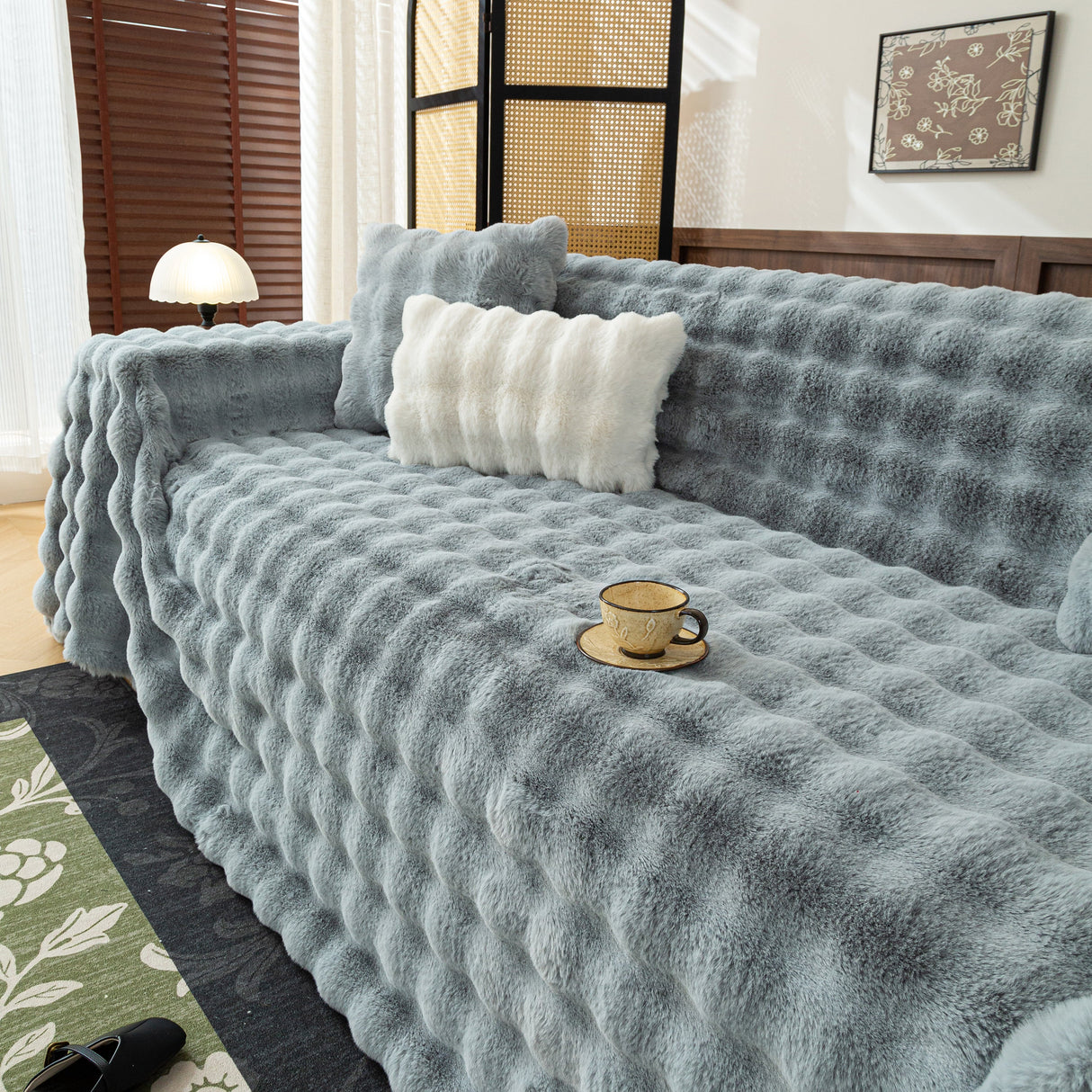 Thick Faux Fur Sofa Cover Fluffy Plush Warm Sofa Slipcover Furniture Protector for Couch Bed