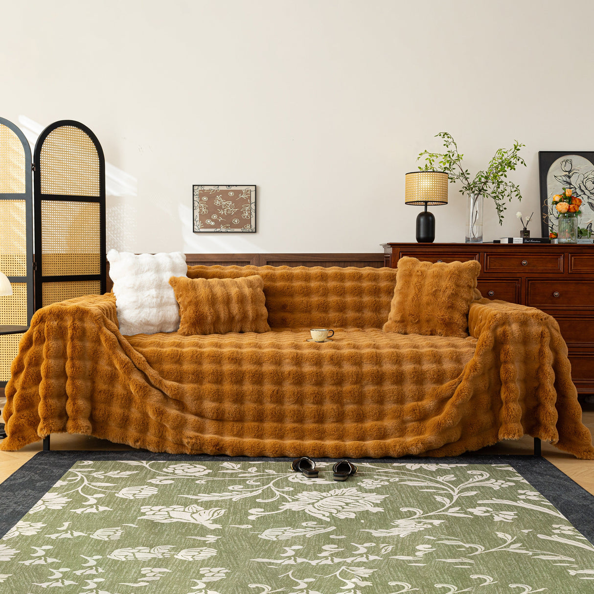 Thick Faux Fur Sofa Cover Fluffy Plush Warm Sofa Slipcover Furniture Protector for Couch Bed