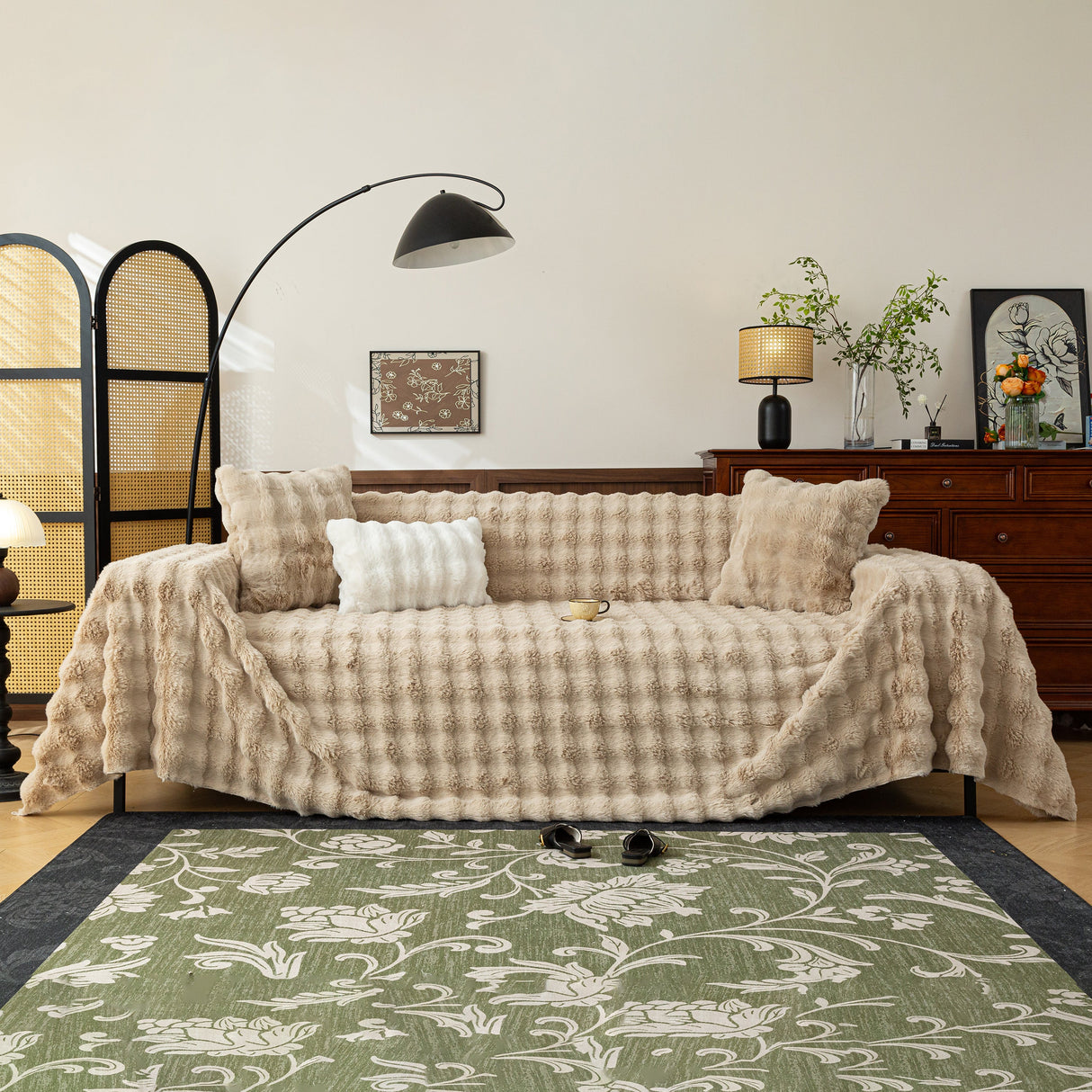 Thick Faux Fur Sofa Cover Fluffy Plush Warm Sofa Slipcover Furniture Protector for Couch Bed