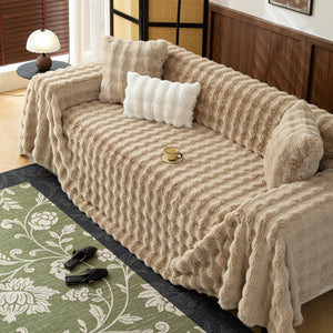 Thick Faux Fur Sofa Cover Fluffy Plush Warm Sofa Slipcover Furniture Protector for Couch Bed