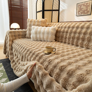 Thick Faux Fur Sofa Cover Fluffy Plush Warm Sofa Slipcover Furniture Protector for Couch Bed