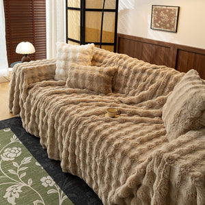 Thick Faux Fur Sofa Cover Fluffy Plush Warm Sofa Slipcover Furniture Protector for Couch Bed