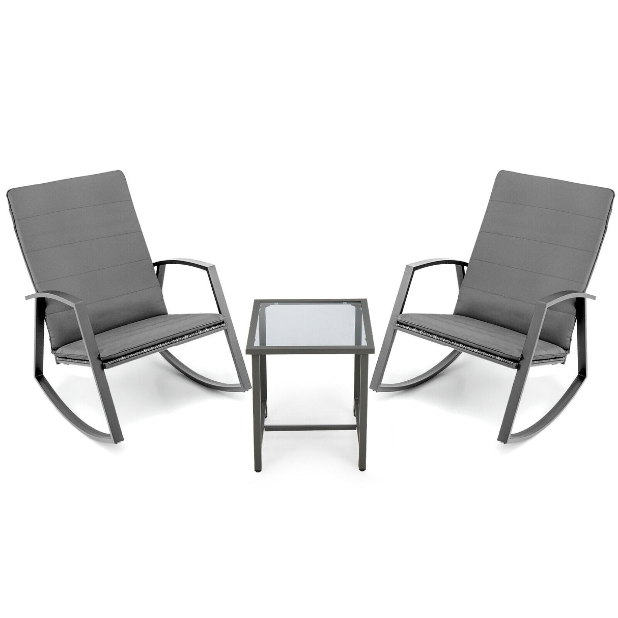 3 Pieces Patio Rattan Rocking Furniture Set-Brown