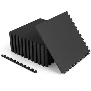 0.55 inch Thick Rubber Top Exercise Mat 48 Sq Ft with Boarders-Black