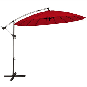 10 Feet Patio Offset Umbrella Market Hanging Umbrella for Backyard Poolside Lawn Garden-Dark Red by DirectDeals