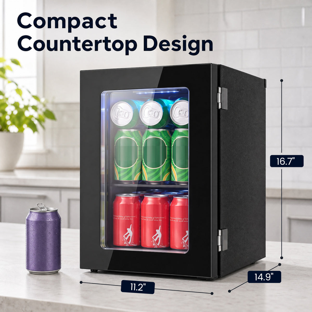 0.6 Cu.Ft Beverage Refrigerator 24 Cans Countertop Mini Fridge-Black