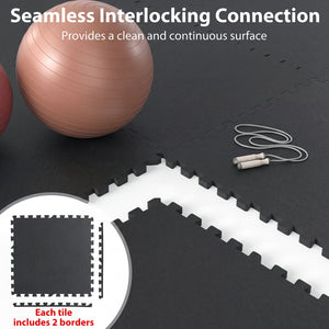 0.79 inch Set of 2 Thick Rubber Top Exercise Mat 48 Sq Ft with Boarders-Black