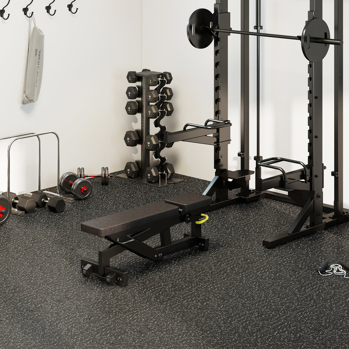 0.79 inch Thick Rubber Top Exercise Mat 48 Sq Ft with Boarders-Black