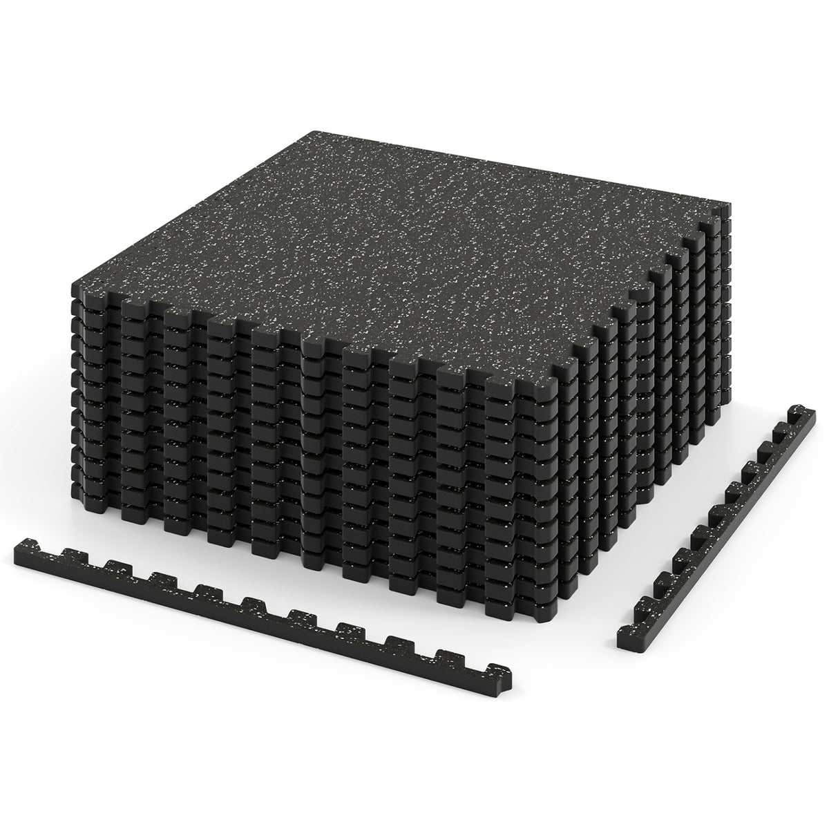 0.79 inch Thick Rubber Top Exercise Mat 48 Sq Ft with Boarders-Black