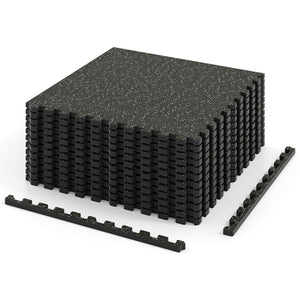 0.79 inch Thick Rubber Top Exercise Mat 48 Sq Ft with Boarders-Black