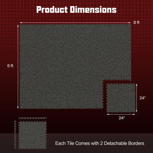 0.79 inch Thick Rubber Top Exercise Mat 48 Sq Ft with Boarders-Black