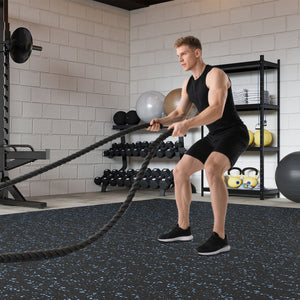 0.79 inch Thick Rubber Top Exercise Mat 48 Sq Ft with Boarders-Black & Blue