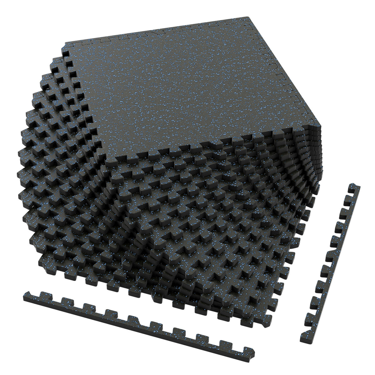 0.79 inch Thick Rubber Top Exercise Mat 48 Sq Ft with Boarders-Black & Blue