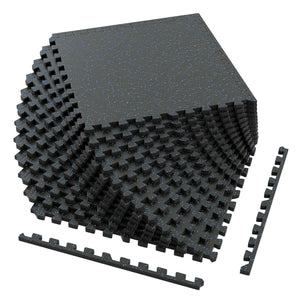 0.79 inch Thick Rubber Top Exercise Mat 48 Sq Ft with Boarders-Black & Blue