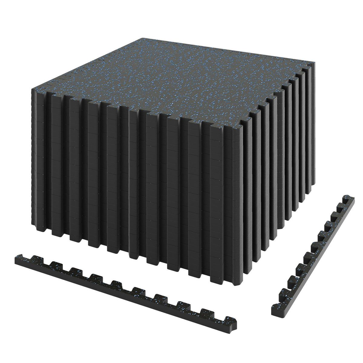 0.79 inch Thick Rubber Top Exercise Mat 48 Sq Ft with Boarders-Black & Blue