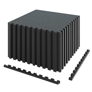 0.79 inch Thick Rubber Top Exercise Mat 48 Sq Ft with Boarders-Black & Blue