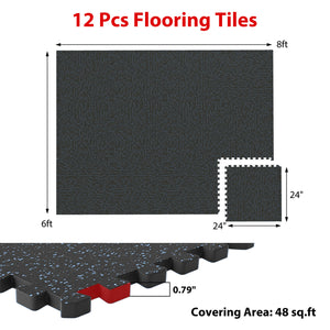 0.79 inch Thick Rubber Top Exercise Mat 48 Sq Ft with Boarders-Black & Blue