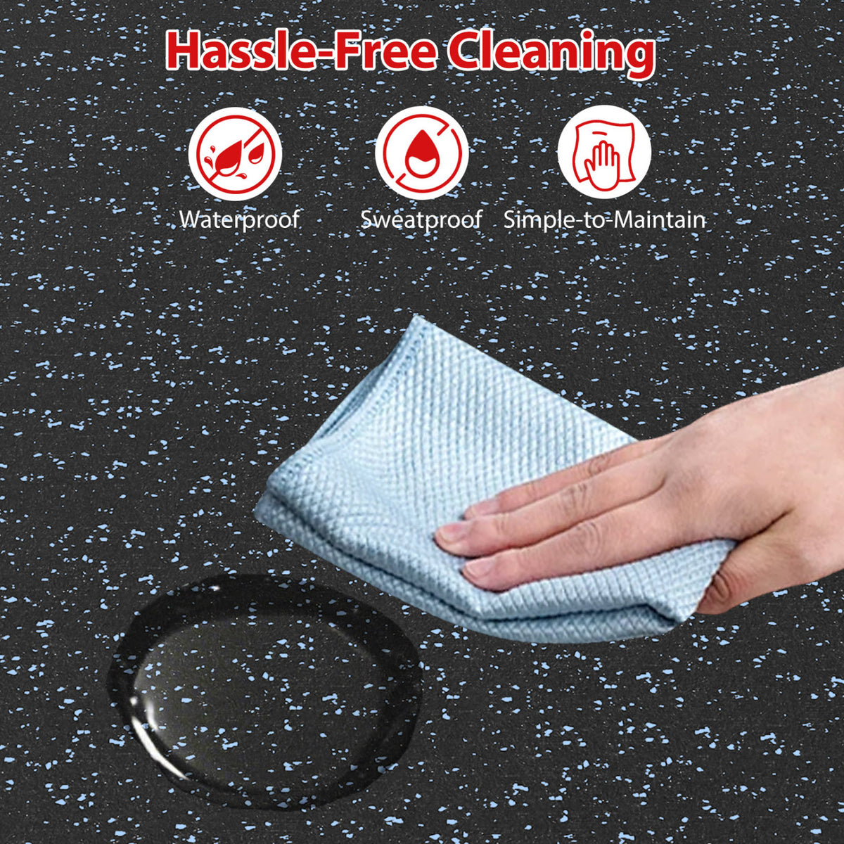 0.79 inch Thick Rubber Top Exercise Mat 48 Sq Ft with Boarders-Black & Blue