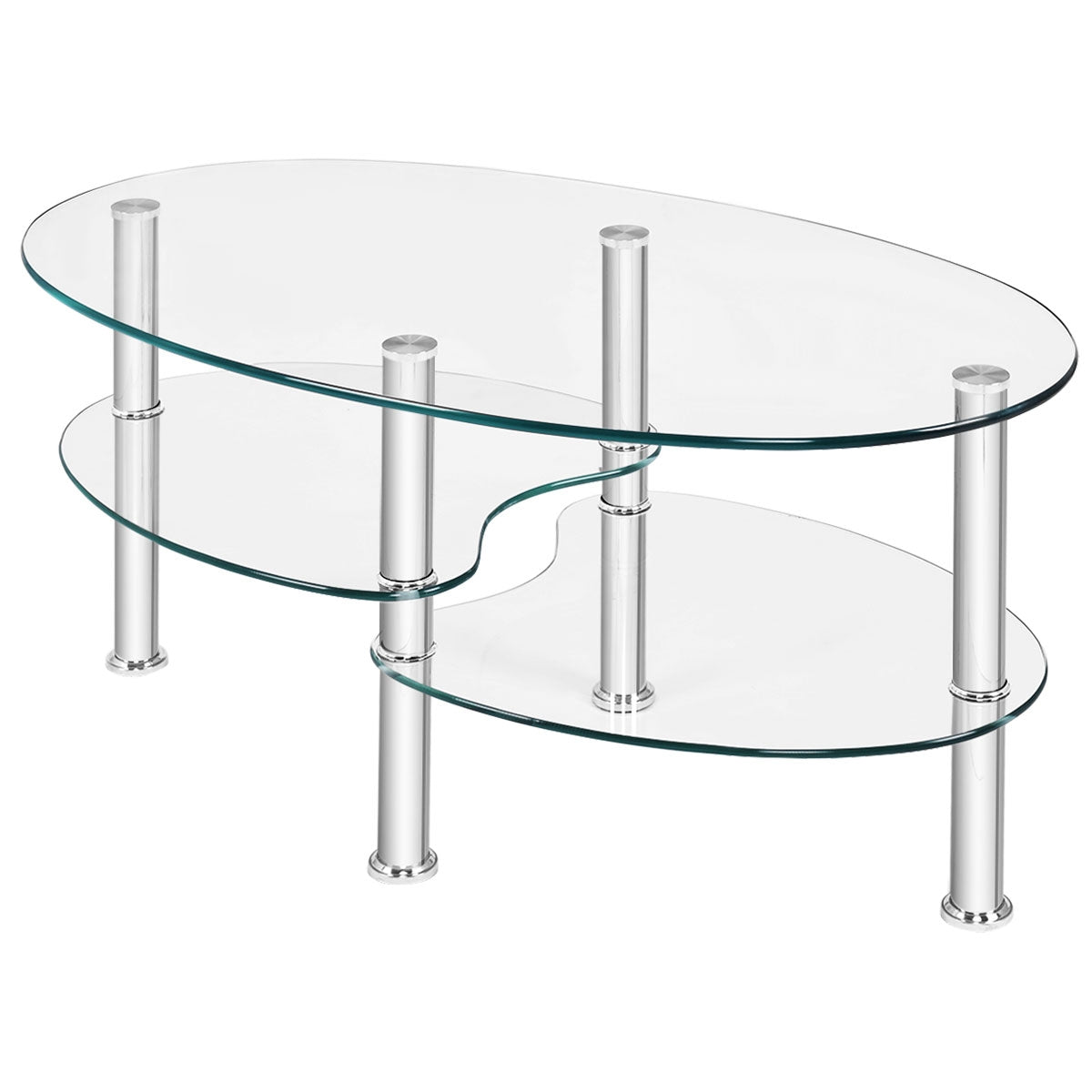 Tempered Glass Oval Side Coffee Table-Black